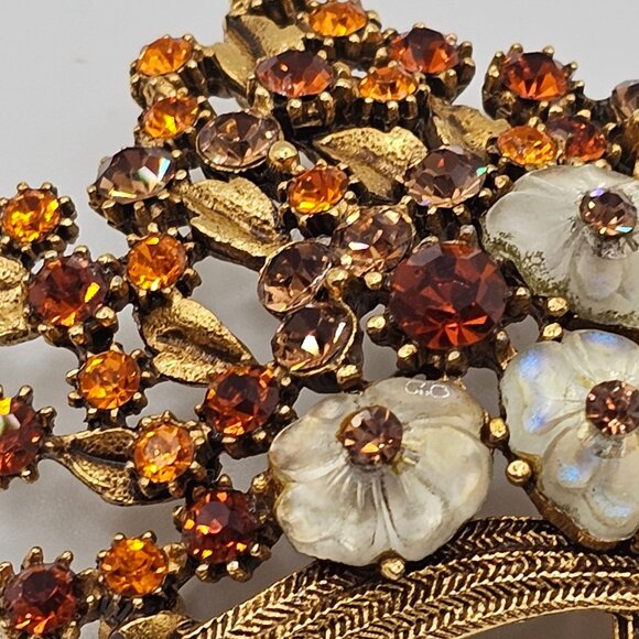 Vtg Signed Florenza Brooch Flower Spray Pin Victorian Revival Hollywood Regency - Picture 9 of 15